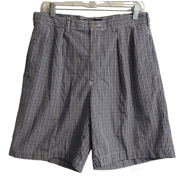 VINTAGE POLO RALPH LAUREN TYLER SHORTS BLUE GINGHAM CHECK CHINO PLEATED … - Picture 1 of 6